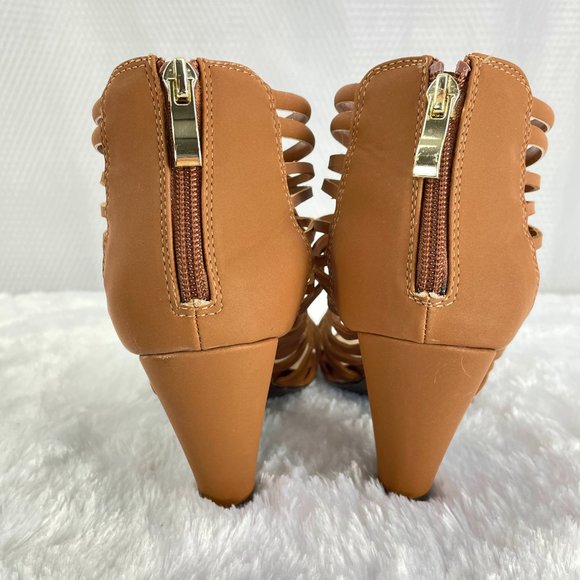 NEW! C COMFORT tan strappy sandal 3" heel zipper back over ankle - SZ 8 - Picture 4 of 10